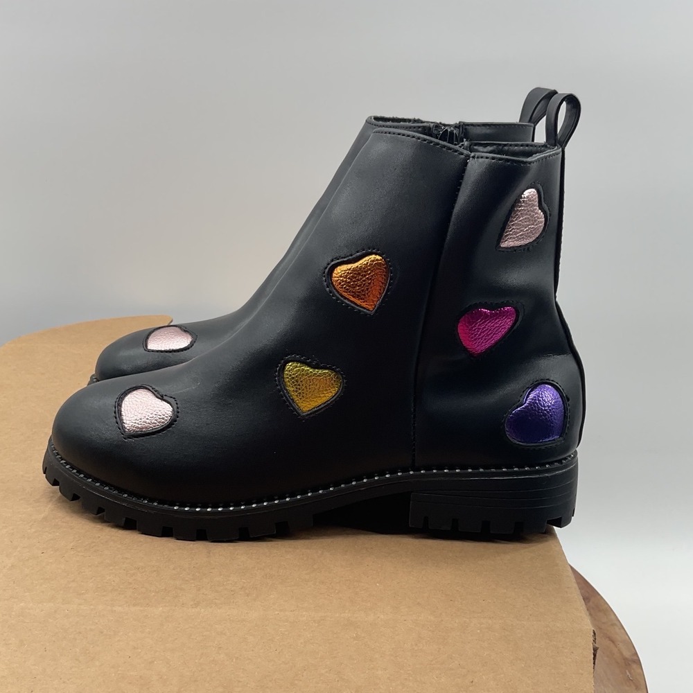 Kurt Geiger London Black Leather Heart Applique Ankle Boots Multi Color